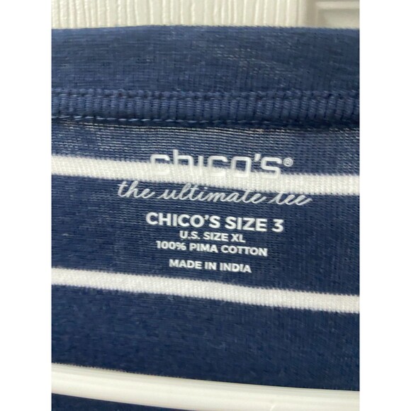 NWT Chicos ultimate tee size 3 Women XL Navy Blue Stripe Nautical Coastal V Neck - Picture 4 of 9